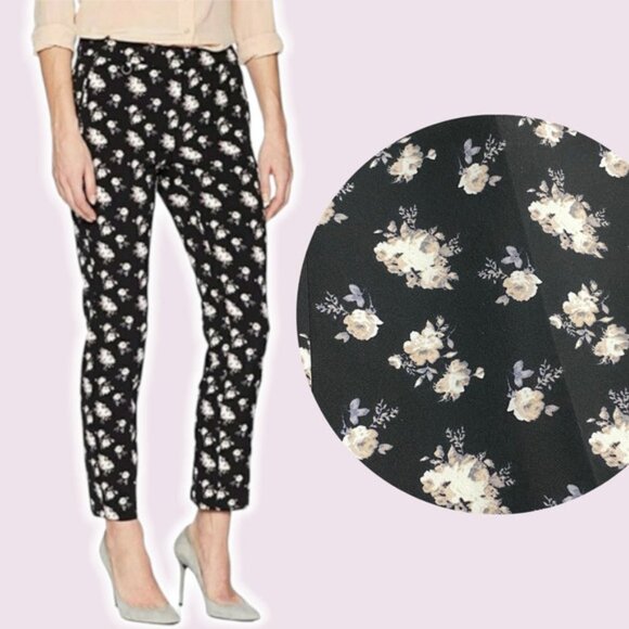 ADRIANNA PAPELL Floral Slim Fit Ankle Pant Sz 10 - Picture 1 of 7